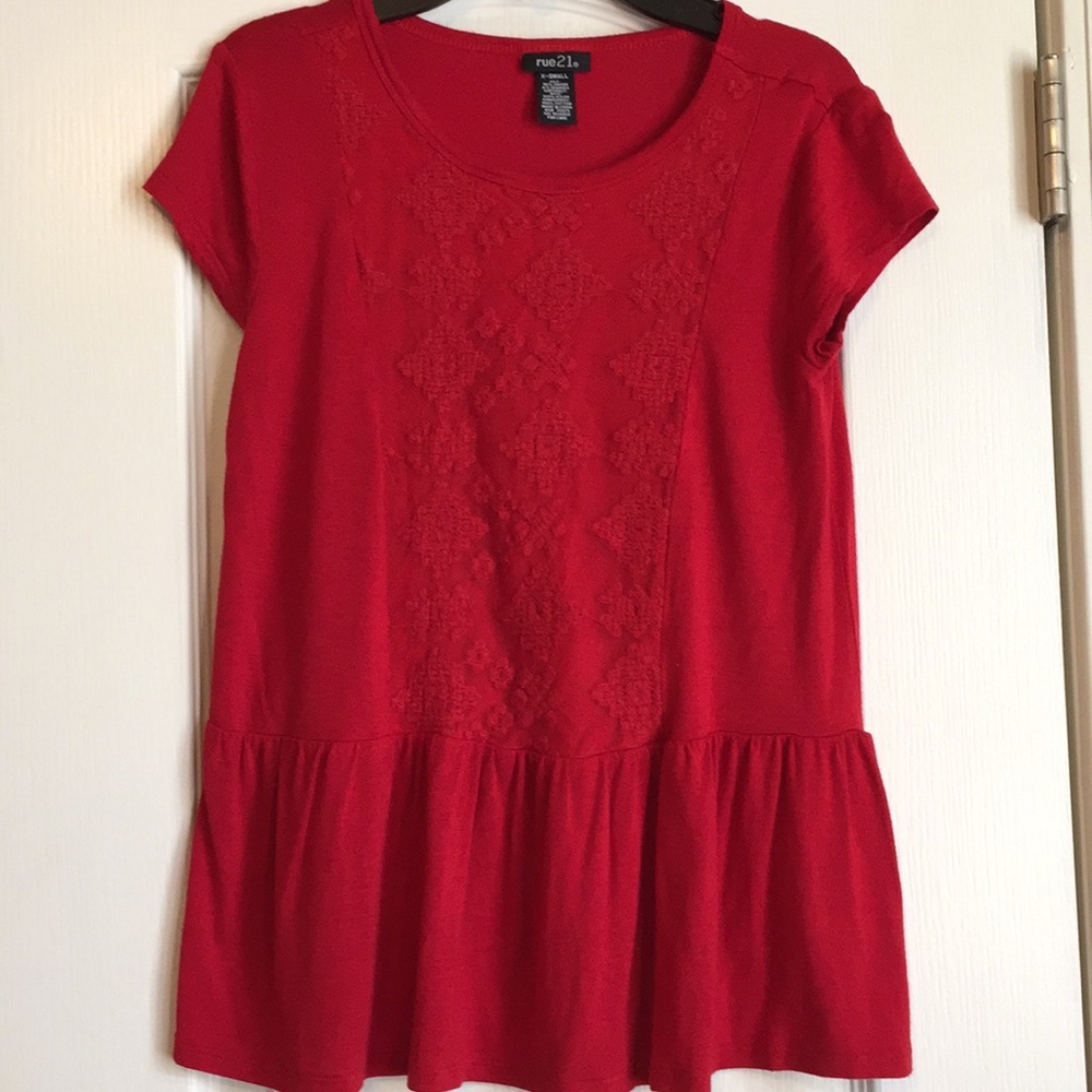 XS Red baby-doll lace detail shirt